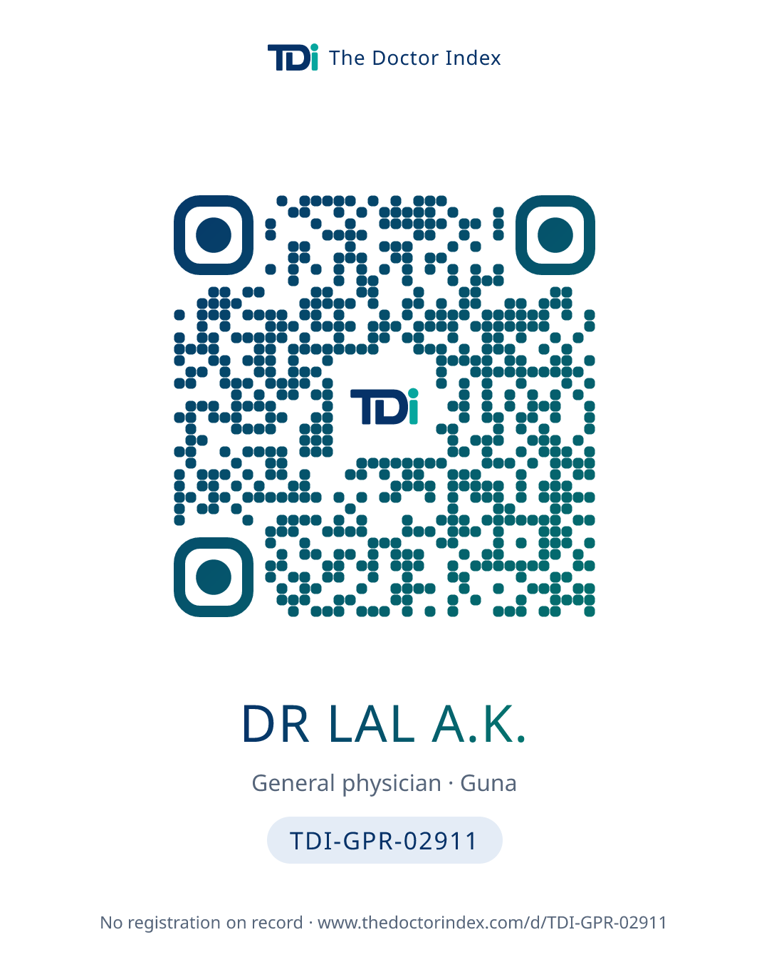 QR card for Dr Lal A.K., TDI-GPR-02911