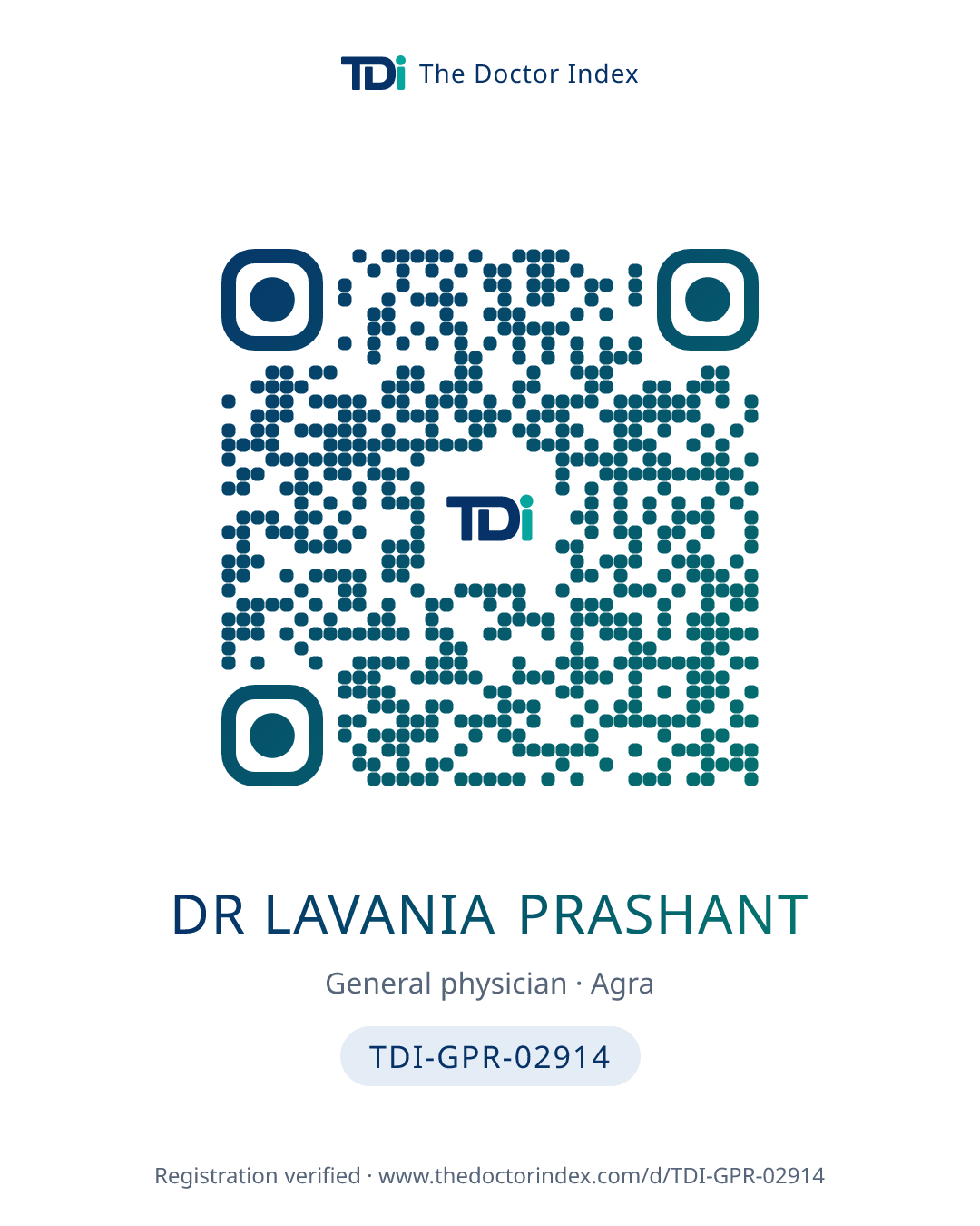 QR card for Dr Lavania Prashant, TDI-GPR-02914
