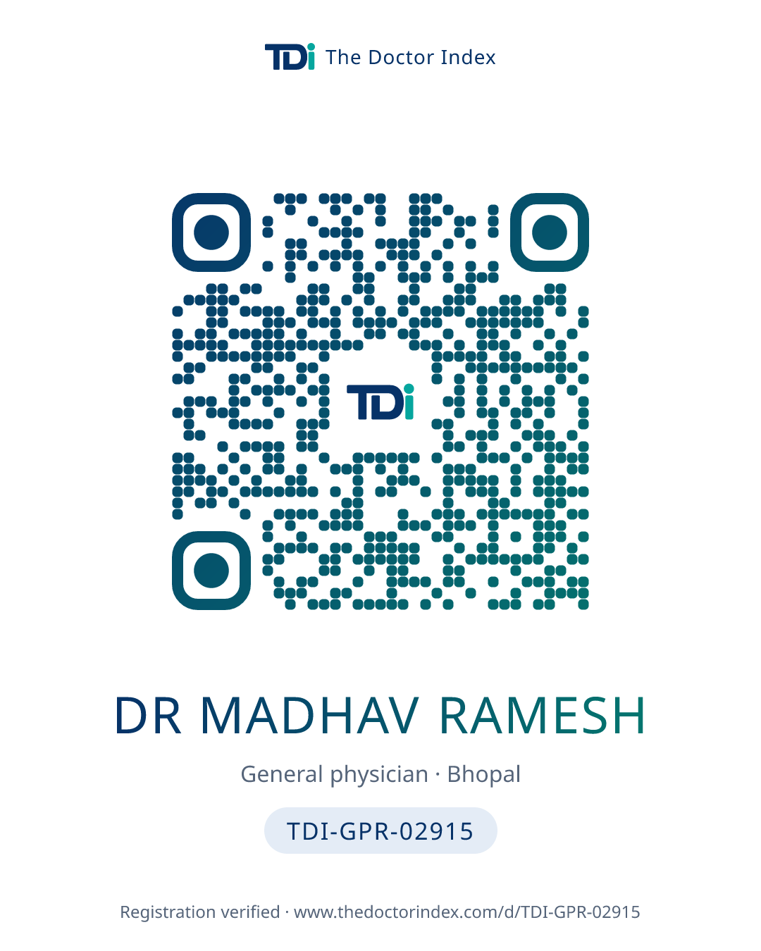QR card for Dr Madhav Ramesh, TDI-GPR-02915