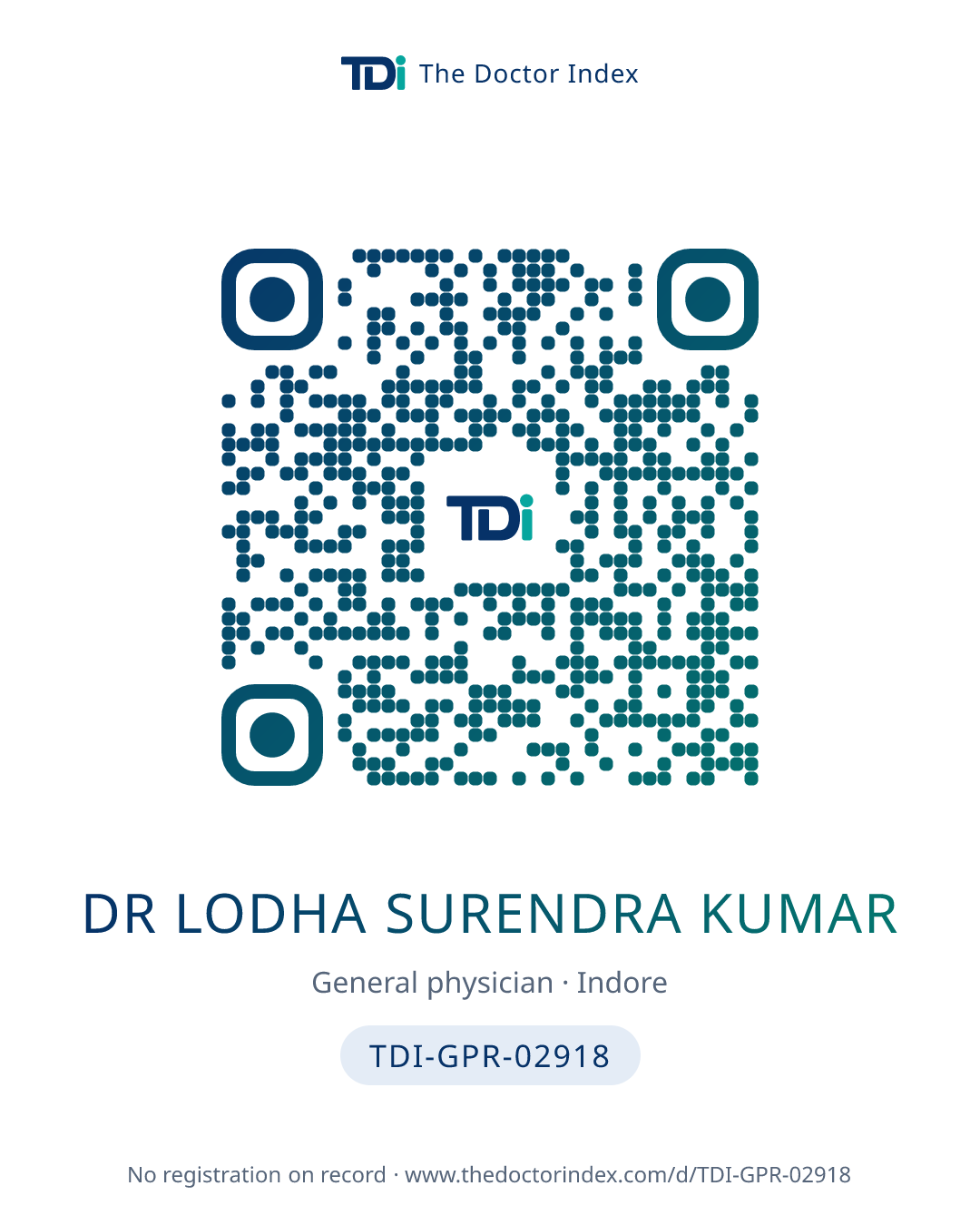 QR card for Dr Lodha Surendra Kumar, TDI-GPR-02918