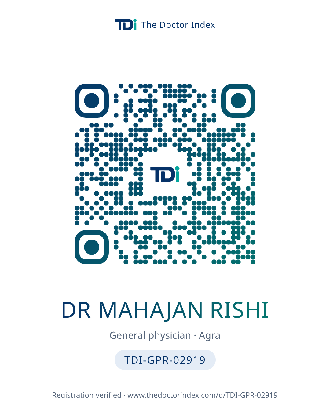 QR card for Dr Mahajan Rishi, TDI-GPR-02919