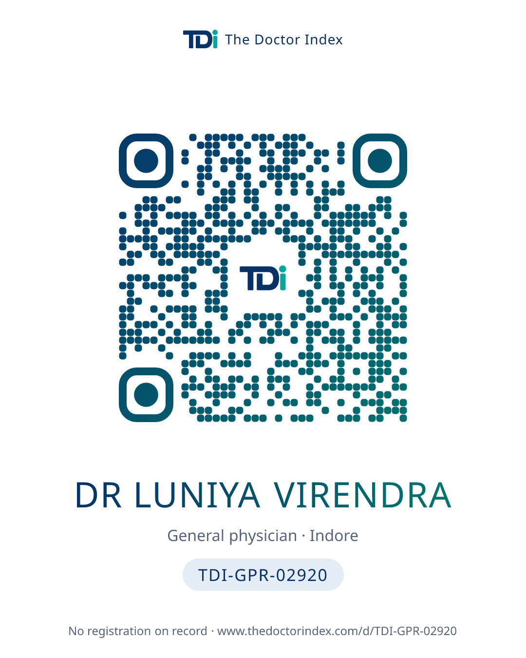 QR card for Dr Luniya Virendra, TDI-GPR-02920