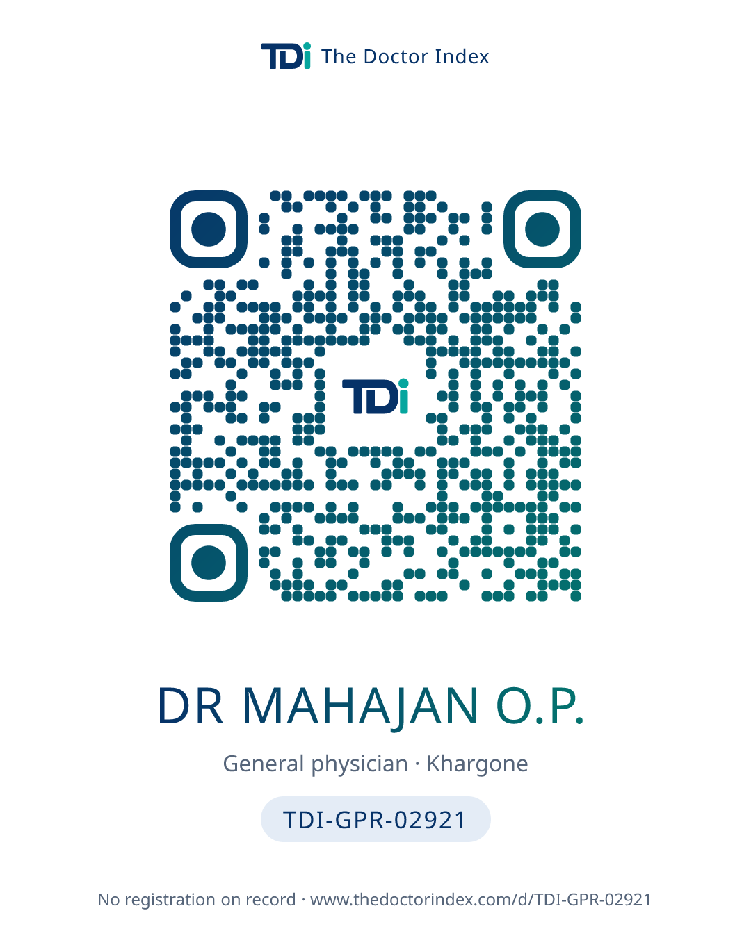 QR card for Dr Mahajan O.P., TDI-GPR-02921