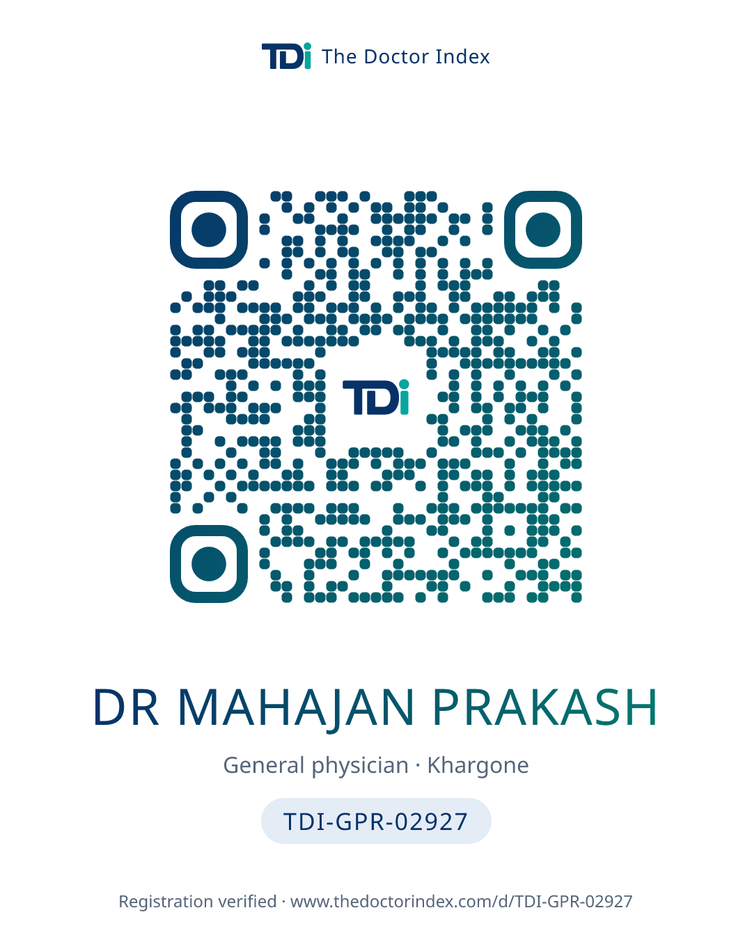 QR card for Dr Mahajan Prakash, TDI-GPR-02927