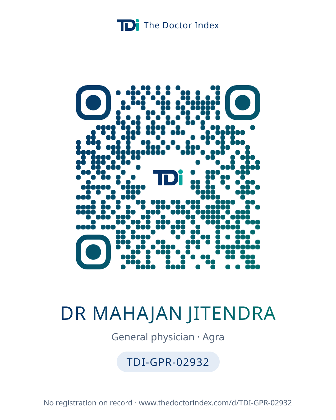 QR card for Dr Mahajan Jitendra, TDI-GPR-02932