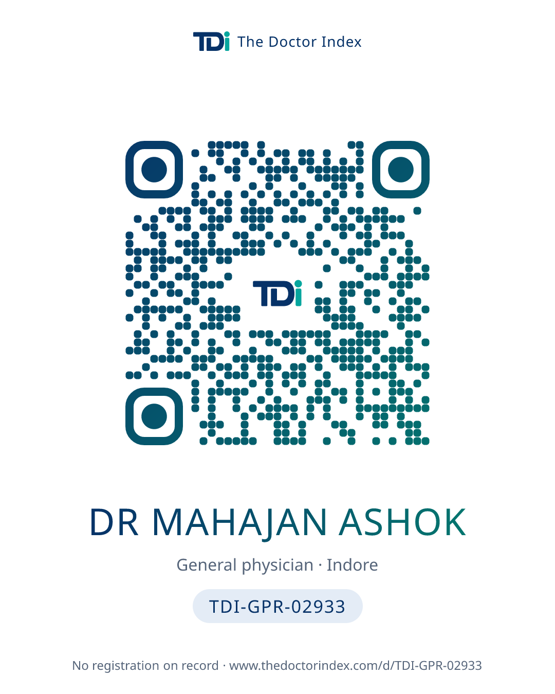 QR card for Dr Mahajan Ashok, TDI-GPR-02933