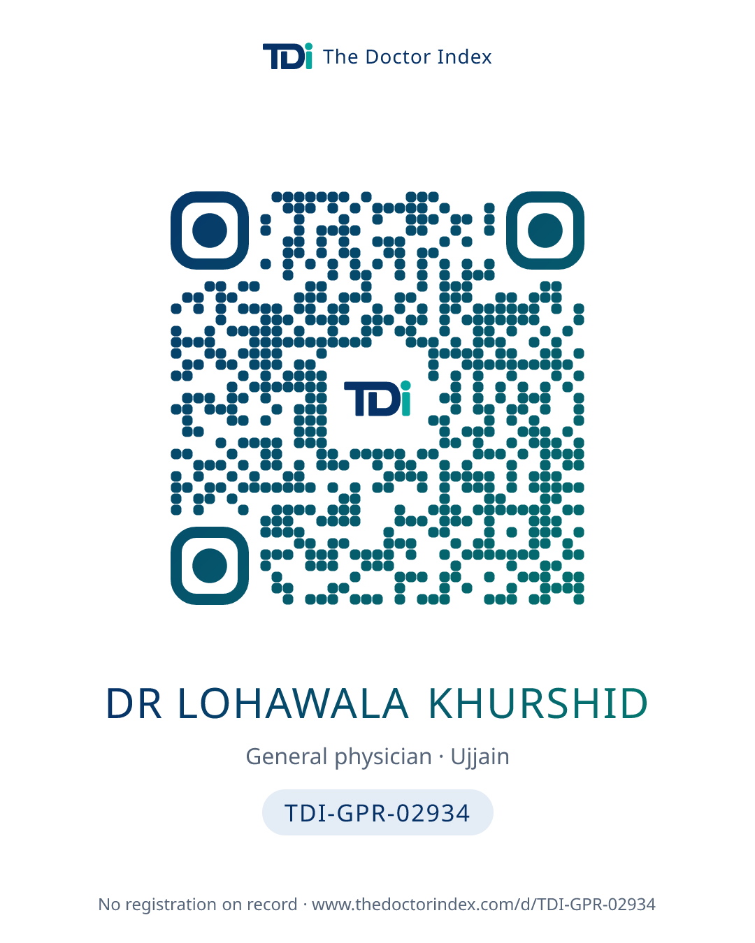 QR card for Dr Lohawala Khurshid, TDI-GPR-02934