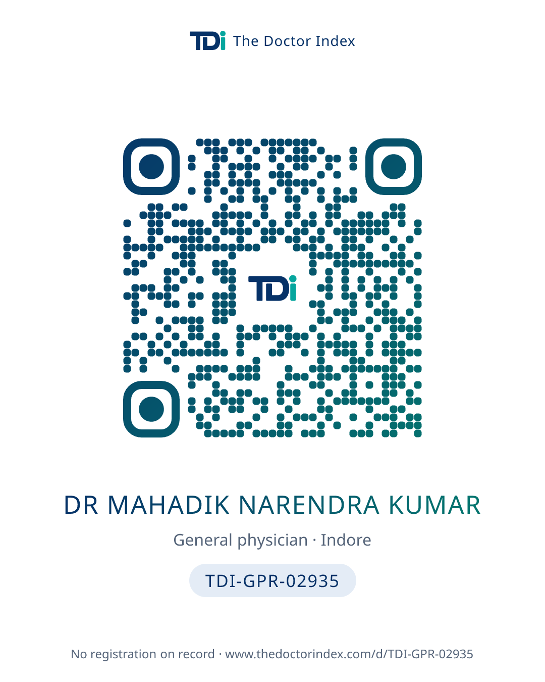 QR card for Dr Mahadik Narendra Kumar, TDI-GPR-02935
