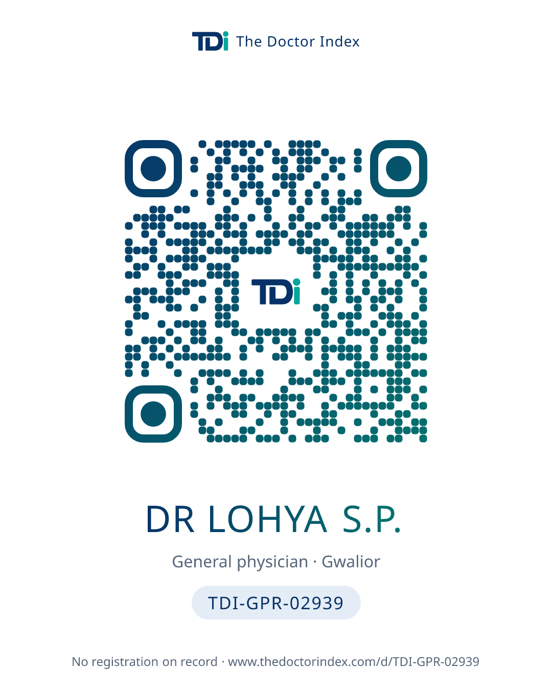 QR card for Dr Lohya S.P., TDI-GPR-02939
