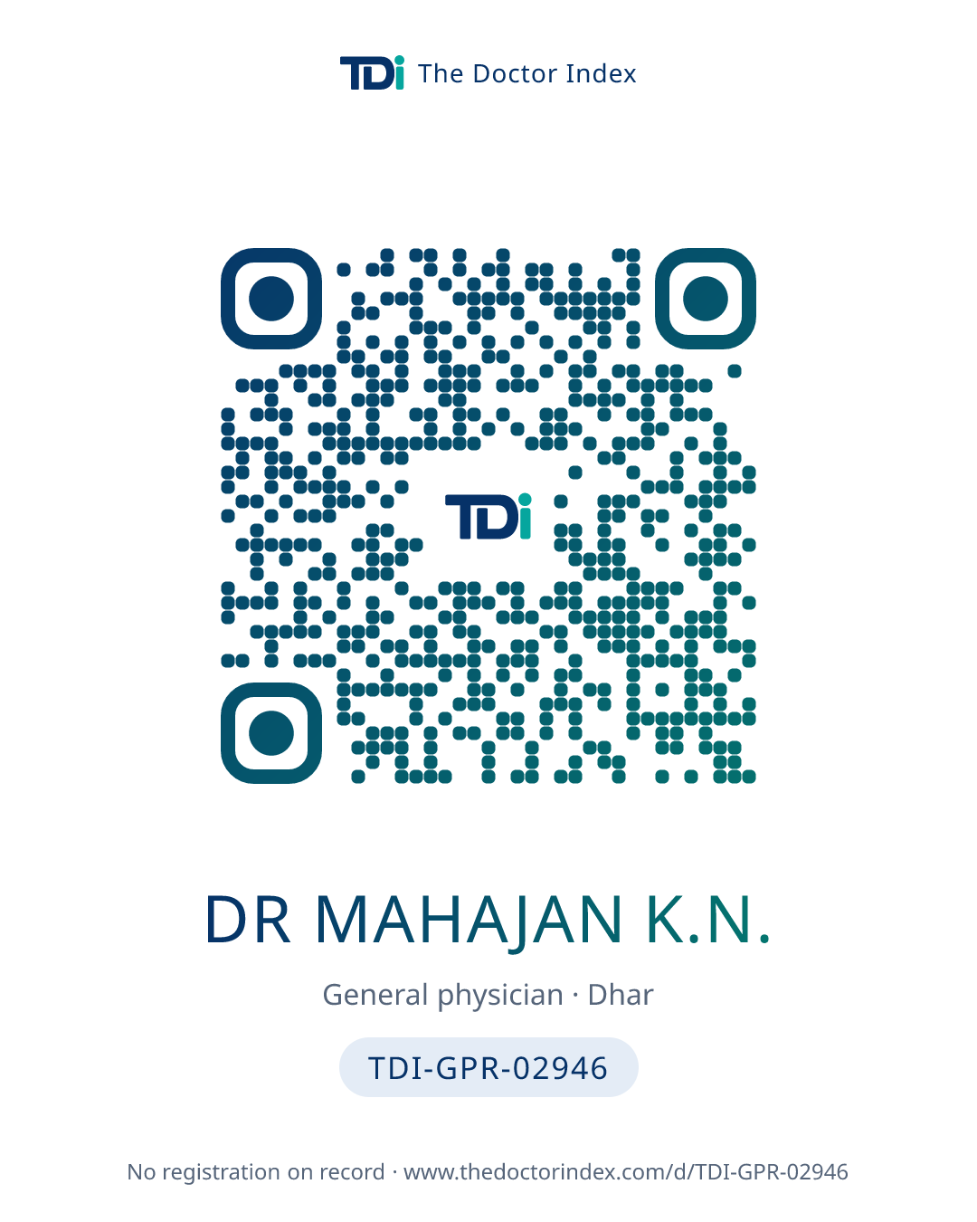QR card for Dr Mahajan K.N., TDI-GPR-02946