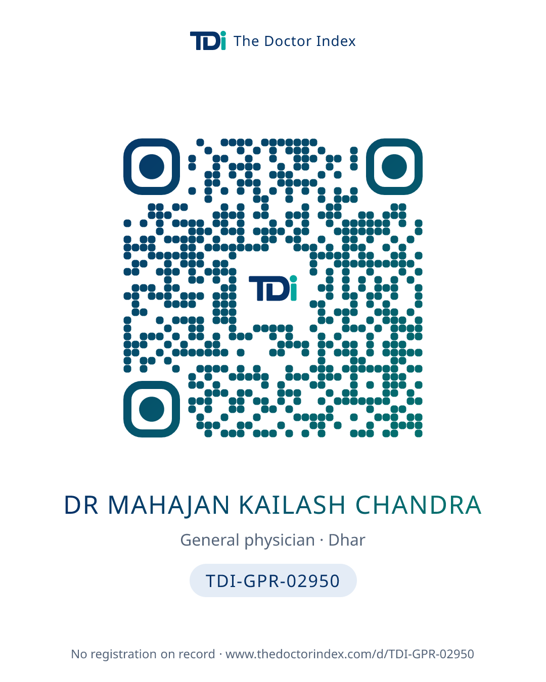 QR card for Dr Mahajan Kailash Chandra, TDI-GPR-02950