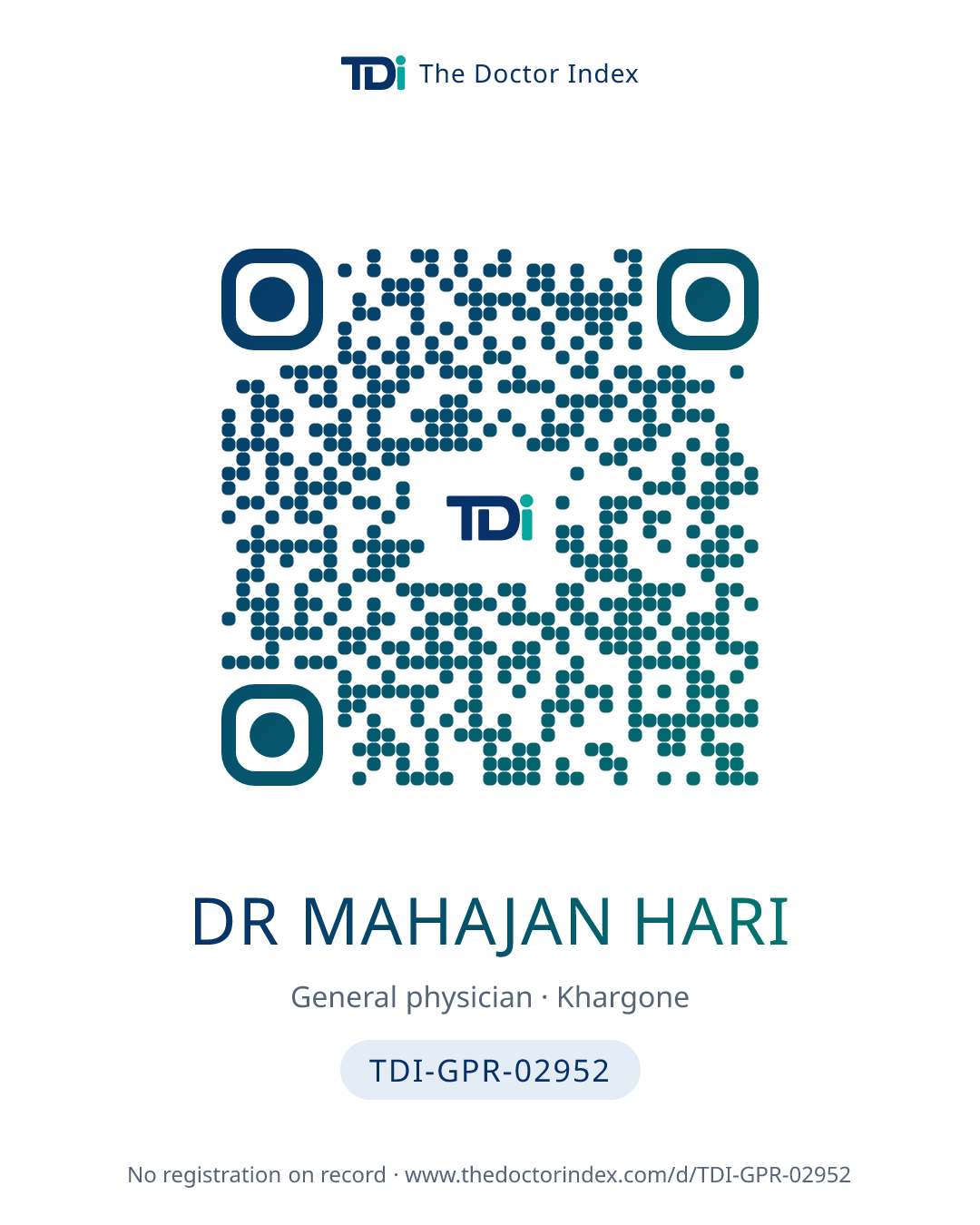 QR card for Dr Mahajan Hari, TDI-GPR-02952