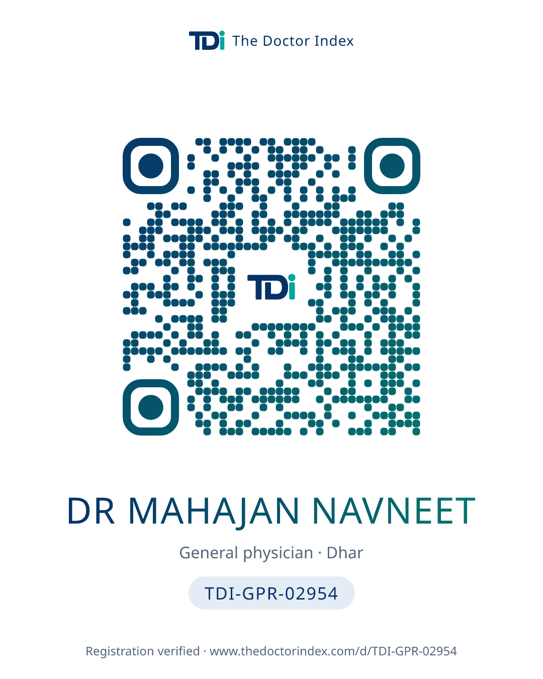QR card for Dr Mahajan Navneet, TDI-GPR-02954