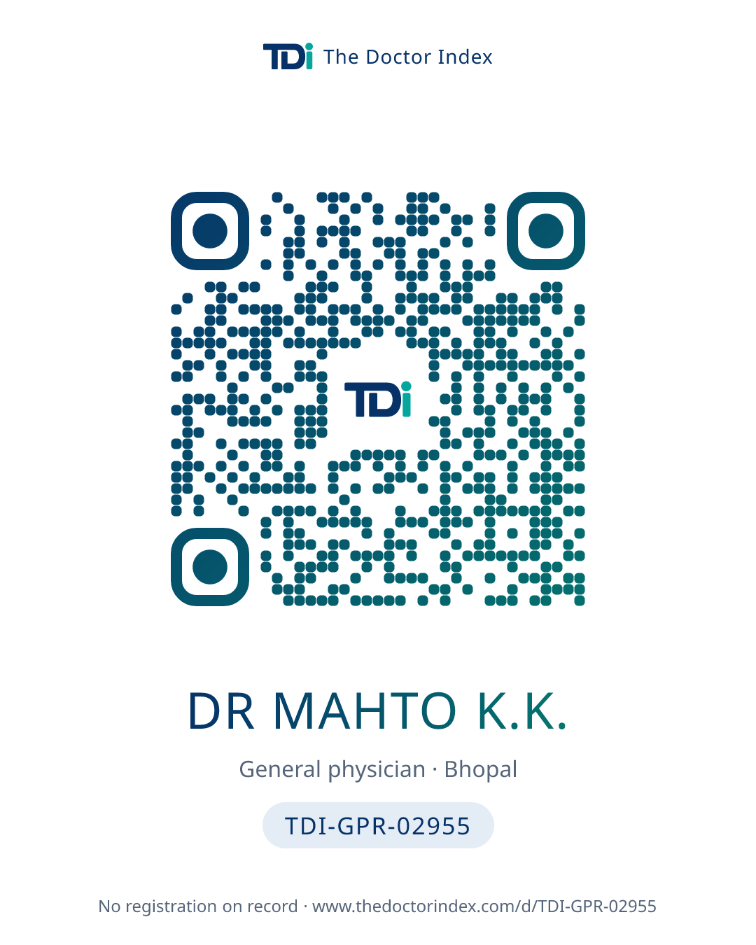 QR card for Dr Mahto K.K., TDI-GPR-02955