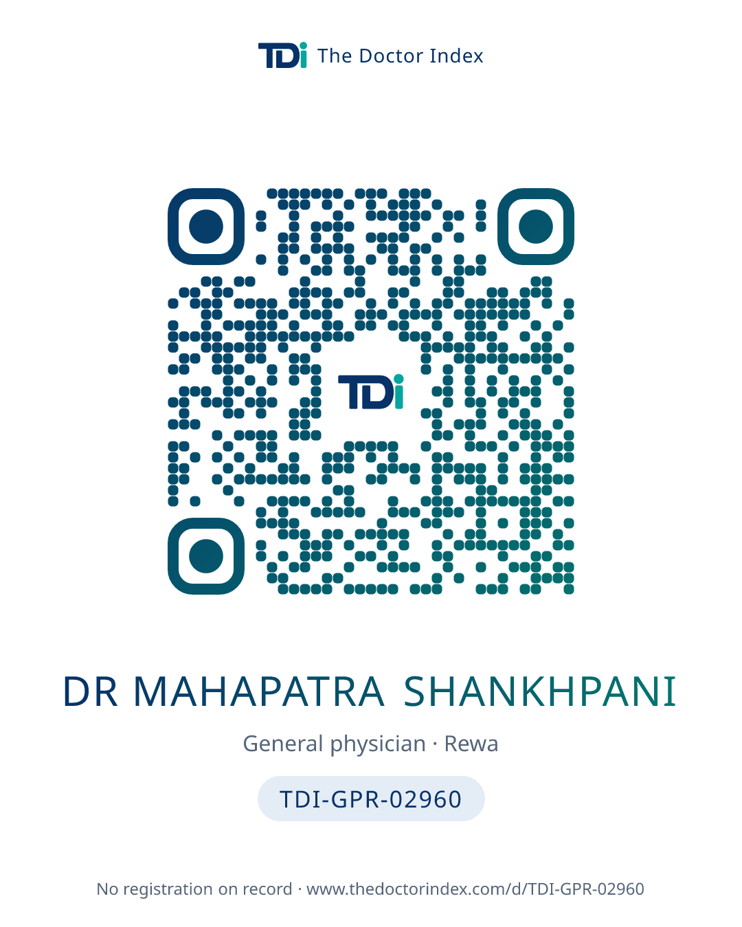 QR card for Dr Mahapatra Shankhpani, TDI-GPR-02960