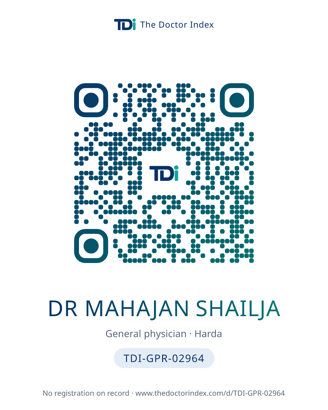 QR card for Dr Mahajan Shailja, TDI-GPR-02964