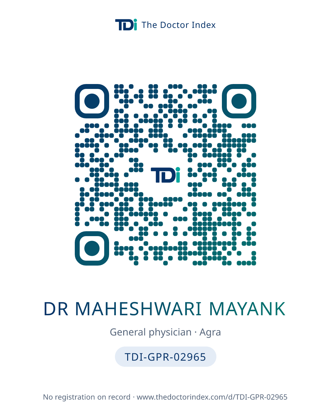 QR card for Dr Maheshwari Mayank, TDI-GPR-02965