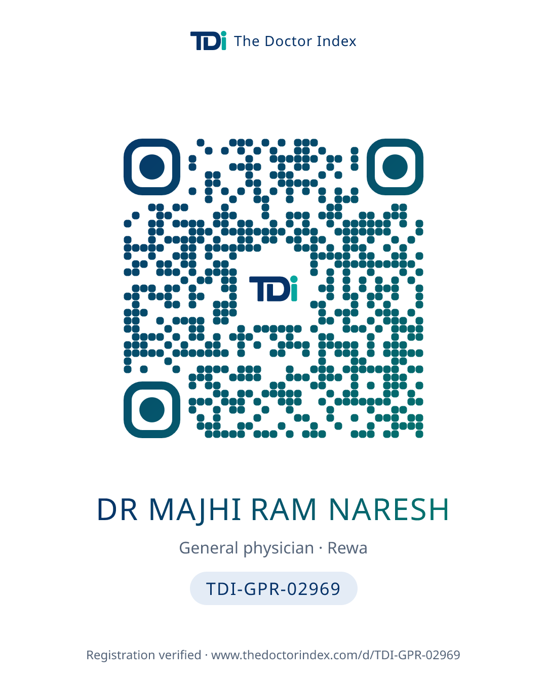 QR card for Dr Majhi Ram Naresh, TDI-GPR-02969