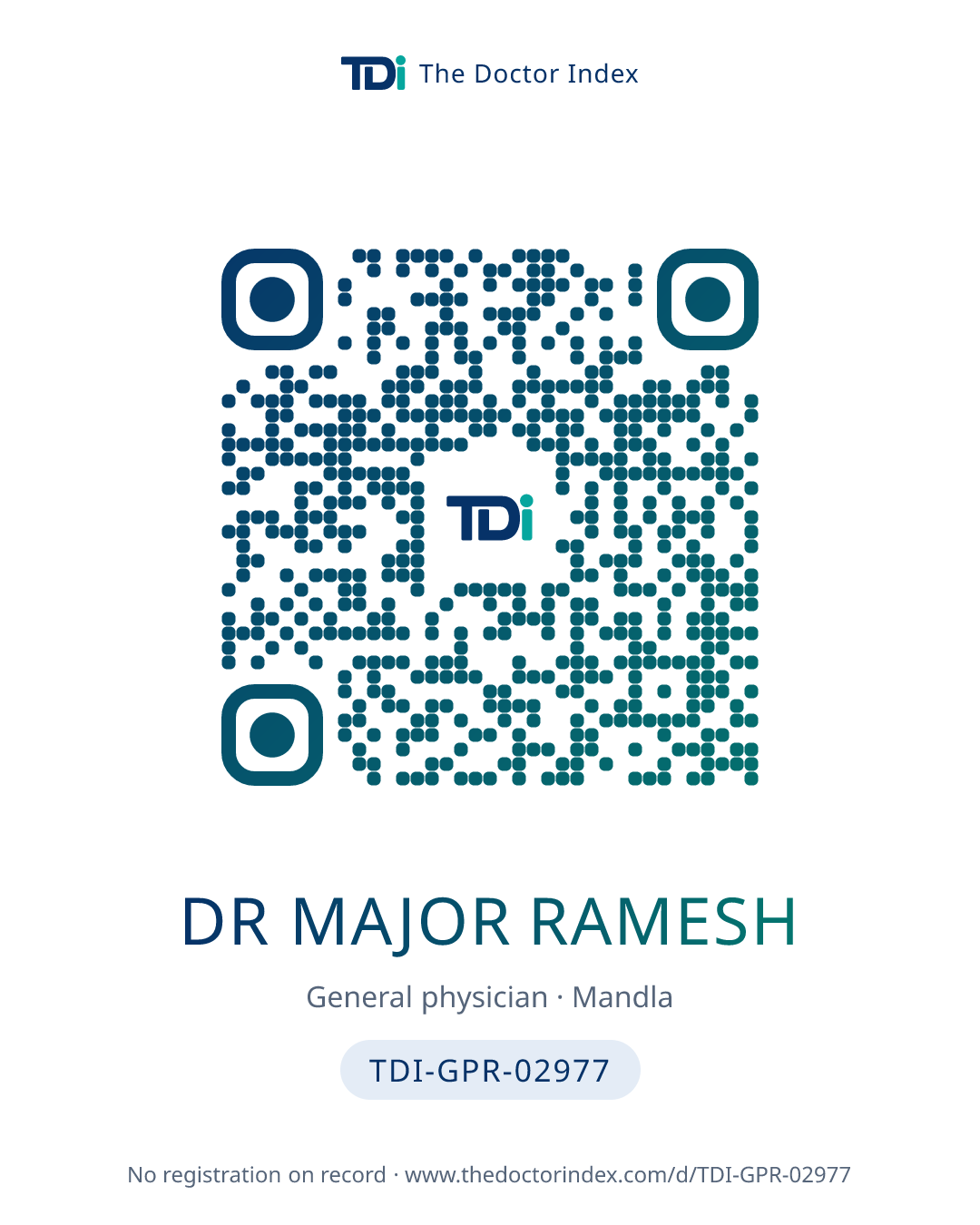 QR card for Dr Major Ramesh, TDI-GPR-02977