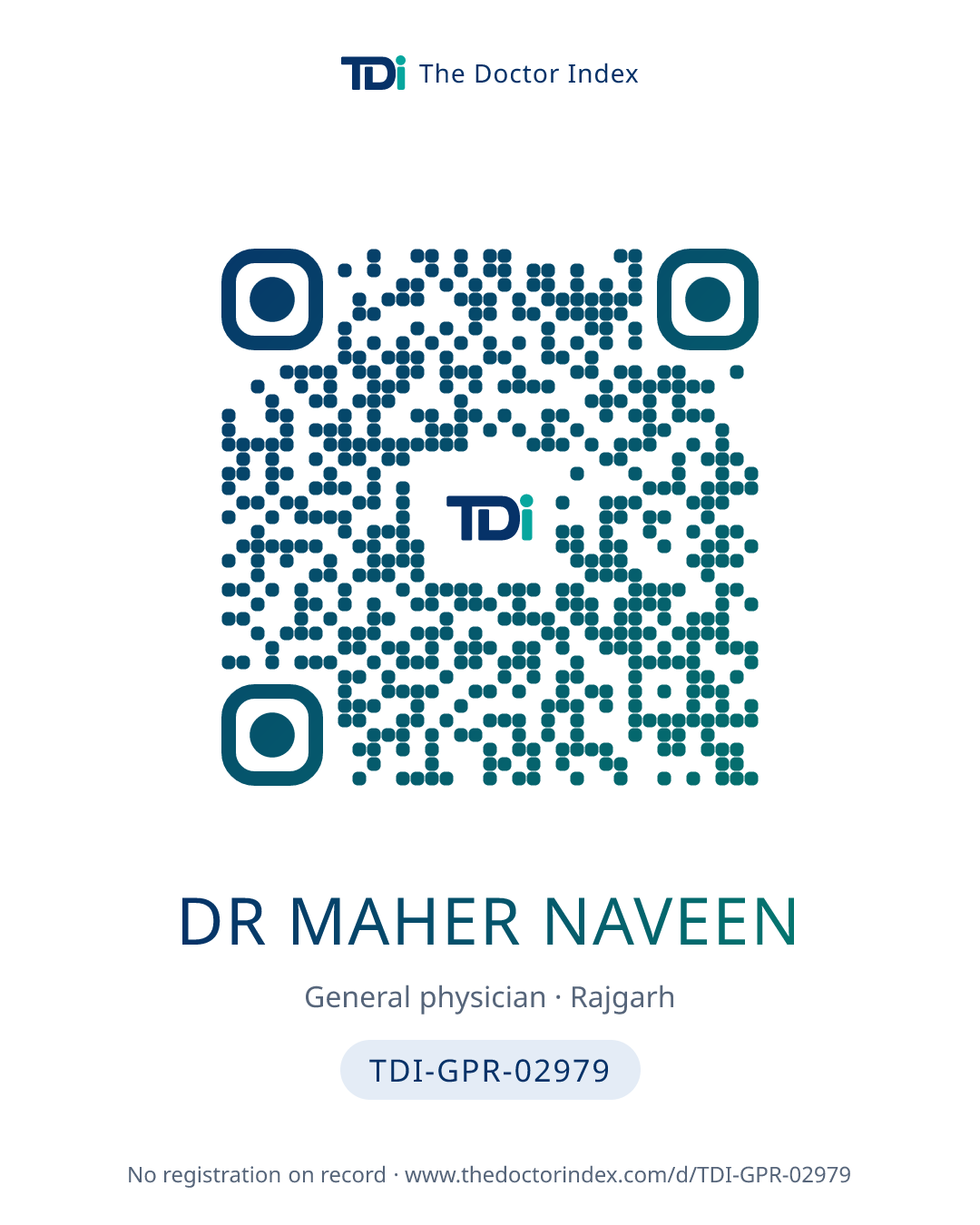 QR card for Dr Maher Naveen, TDI-GPR-02979