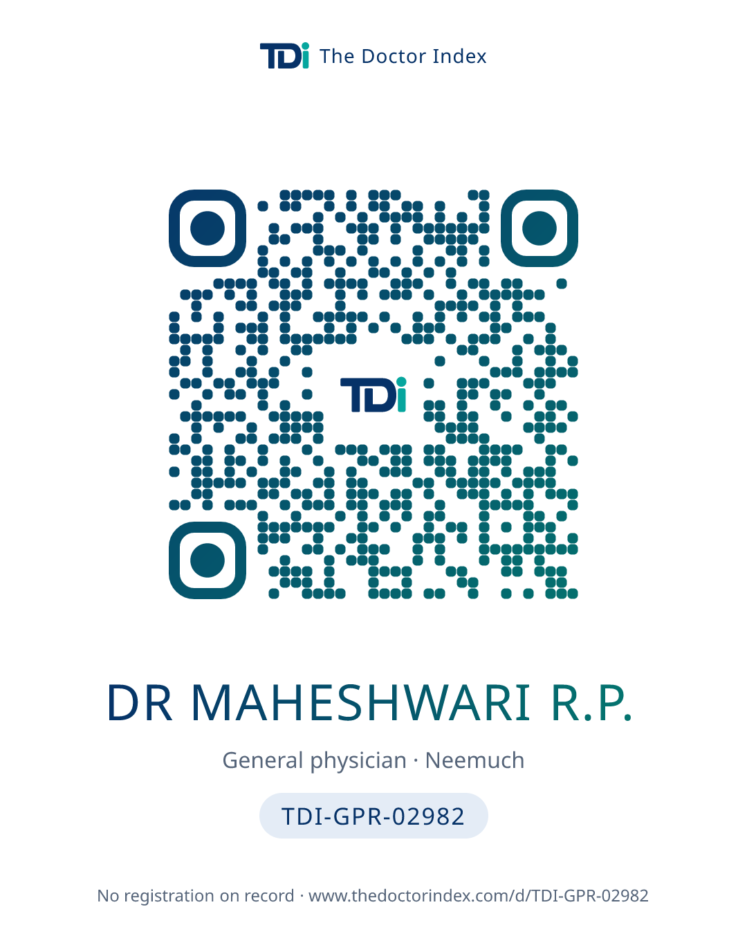 QR card for Dr Maheshwari R.P., TDI-GPR-02982