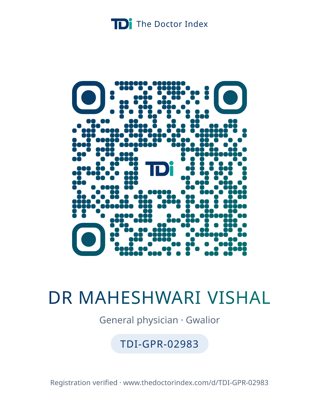 QR card for Dr Maheshwari Vishal, TDI-GPR-02983
