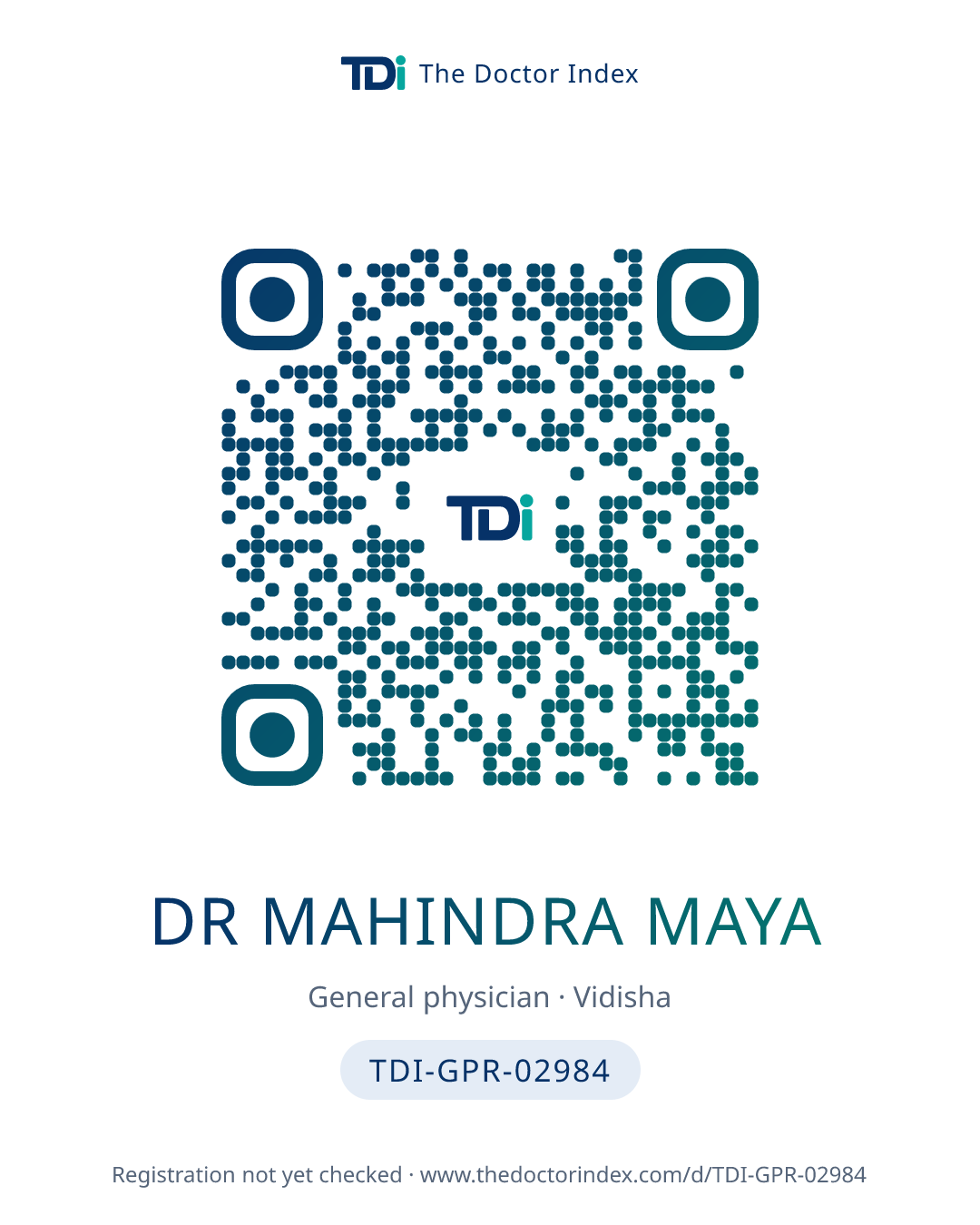 QR card for Dr Mahindra Maya, TDI-GPR-02984