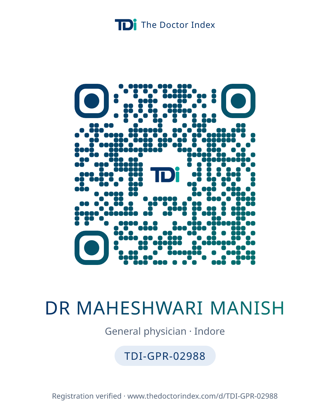 QR card for Dr Maheshwari Manish, TDI-GPR-02988