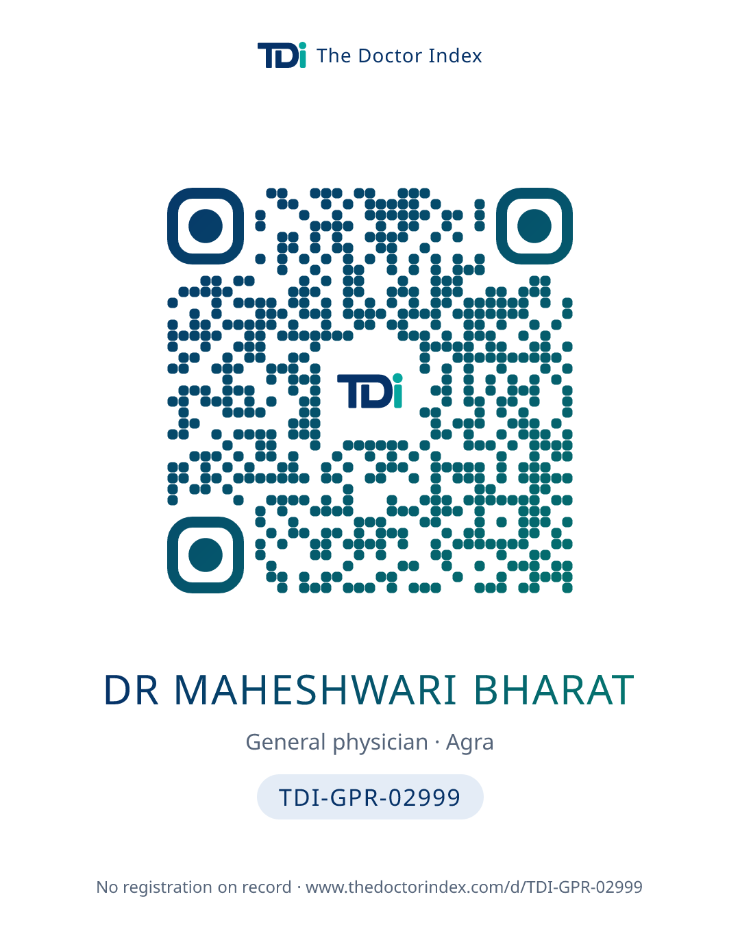 QR card for Dr Maheshwari Bharat, TDI-GPR-02999