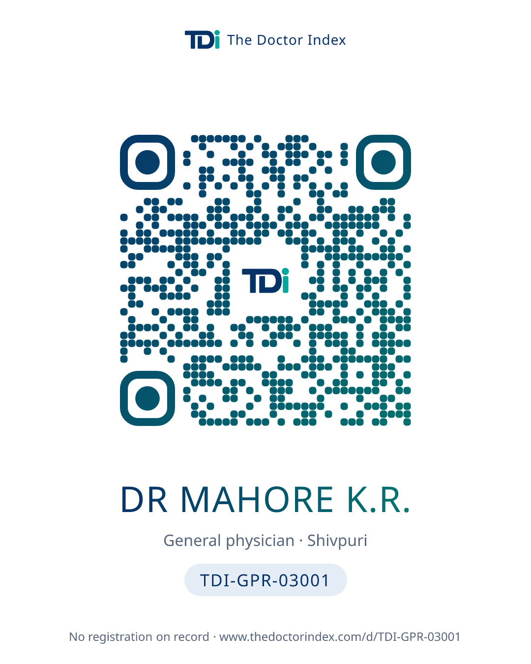 QR card for Dr Mahore K.R., TDI-GPR-03001