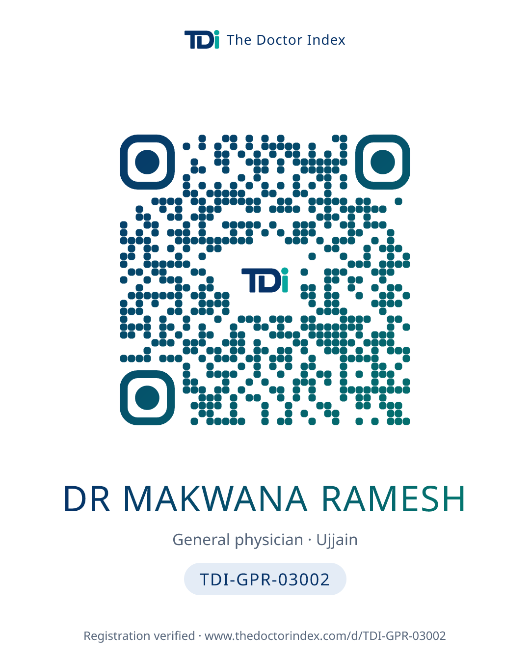 QR card for Dr Makwana Ramesh, TDI-GPR-03002
