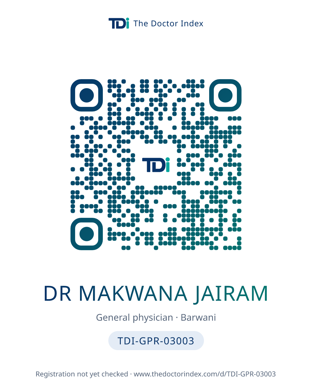 QR card for Dr Makwana Jairam, TDI-GPR-03003