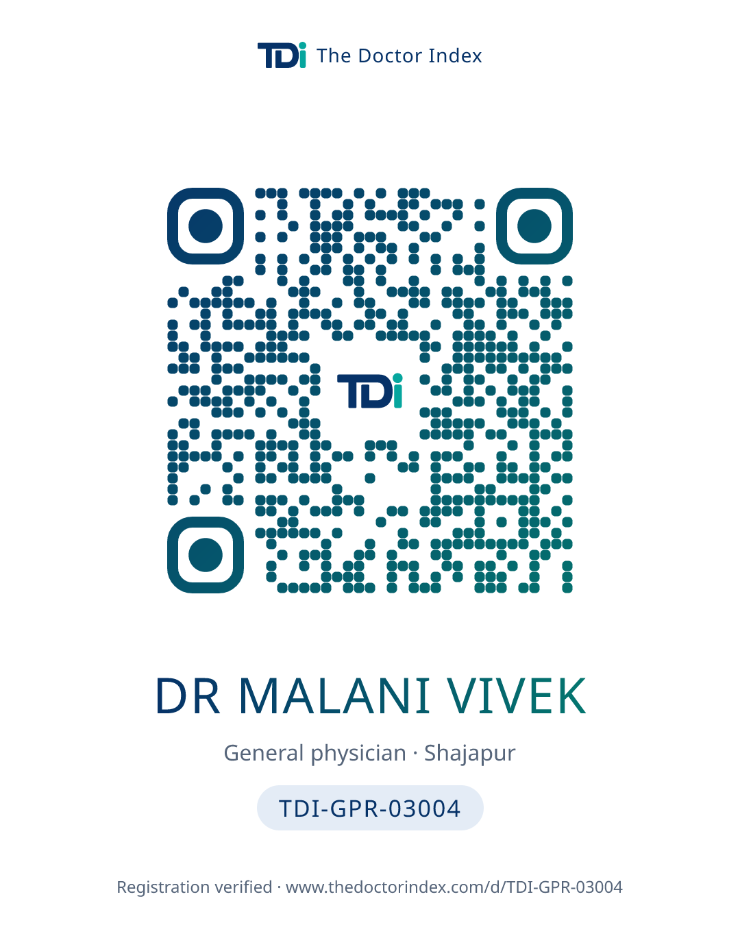 QR card for Dr Malani Vivek, TDI-GPR-03004