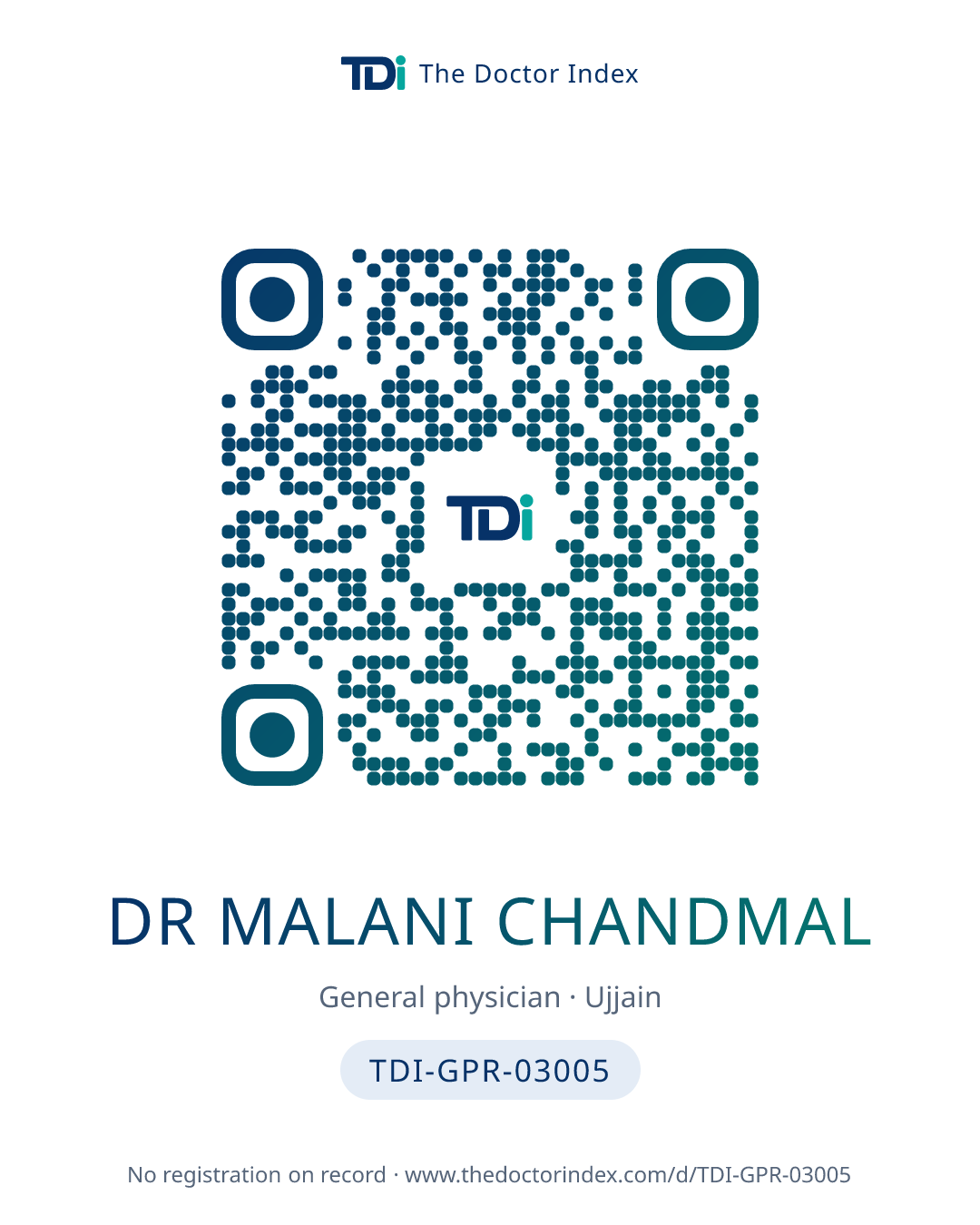 QR card for Dr Malani Chandmal, TDI-GPR-03005