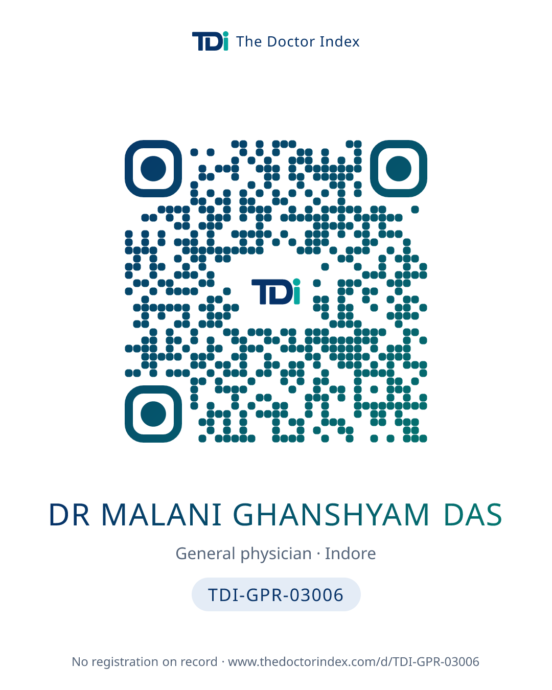QR card for Dr Malani Ghanshyam Das, TDI-GPR-03006