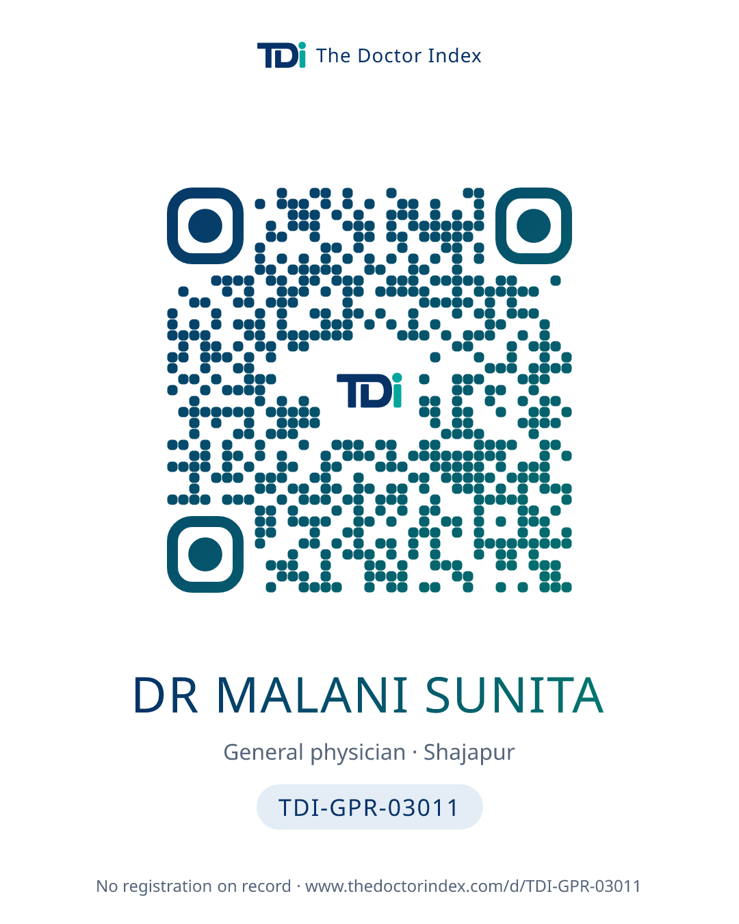 QR card for Dr Malani Sunita, TDI-GPR-03011