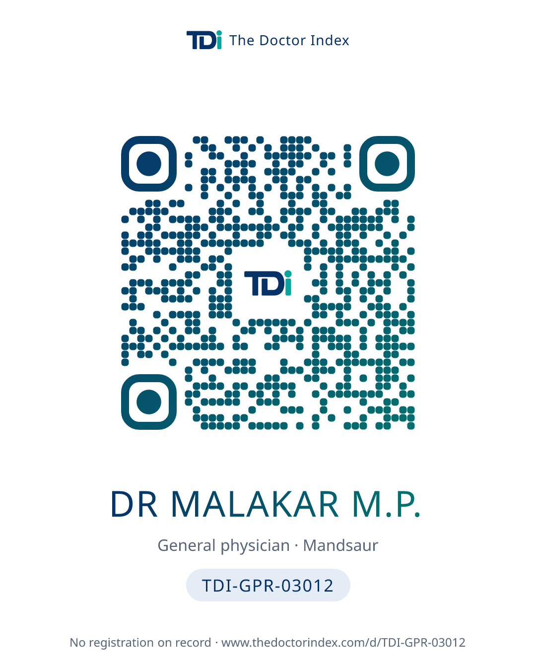 QR card for Dr Malakar M.P., TDI-GPR-03012