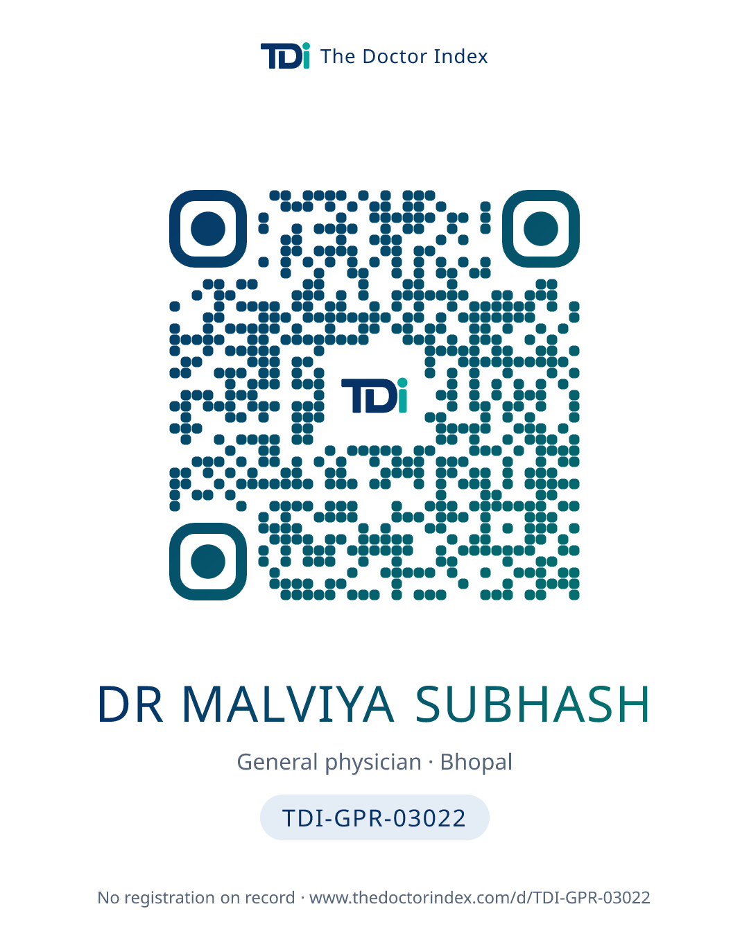 QR card for Dr Malviya Subhash, TDI-GPR-03022