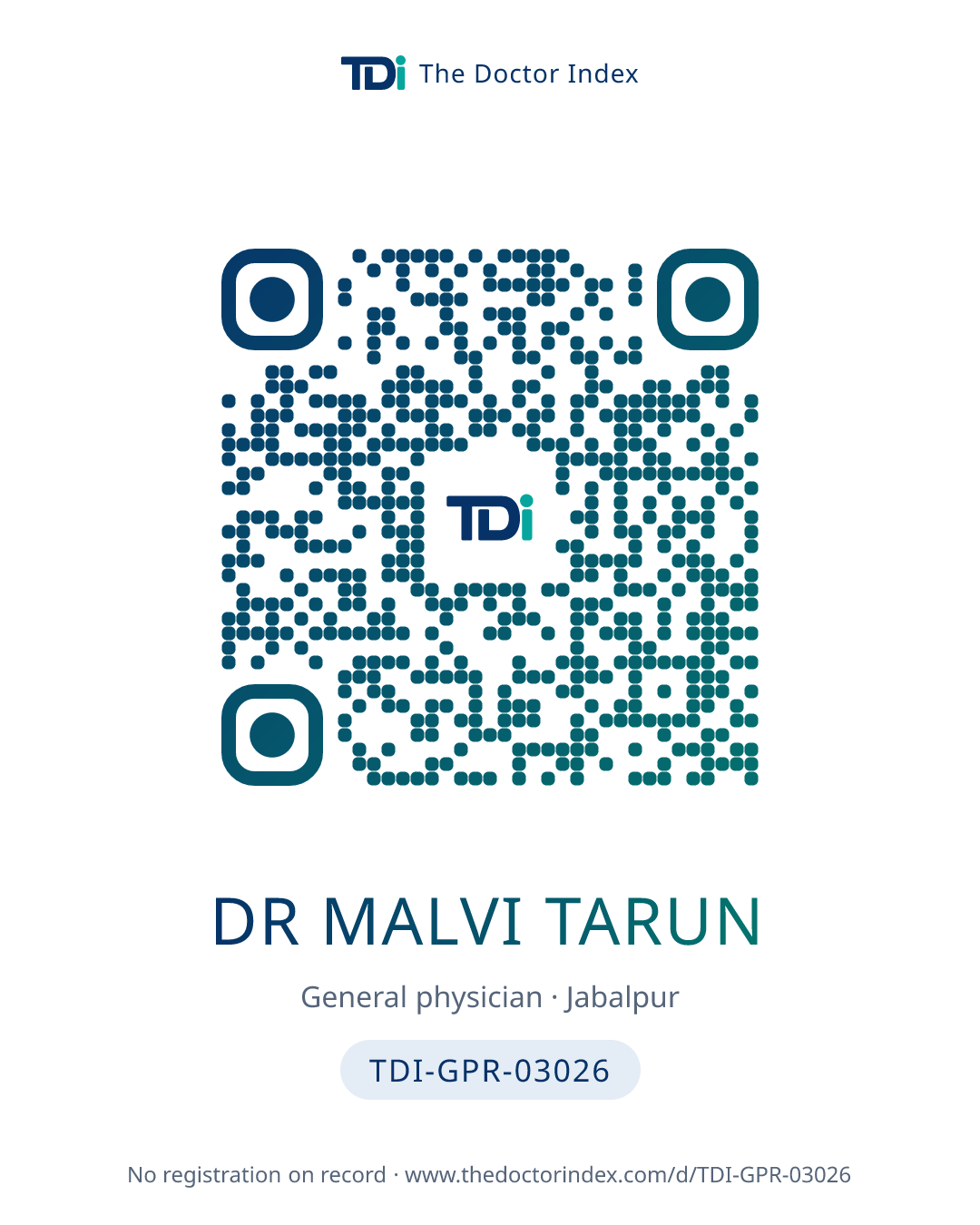 QR card for Dr Malvi Tarun, TDI-GPR-03026