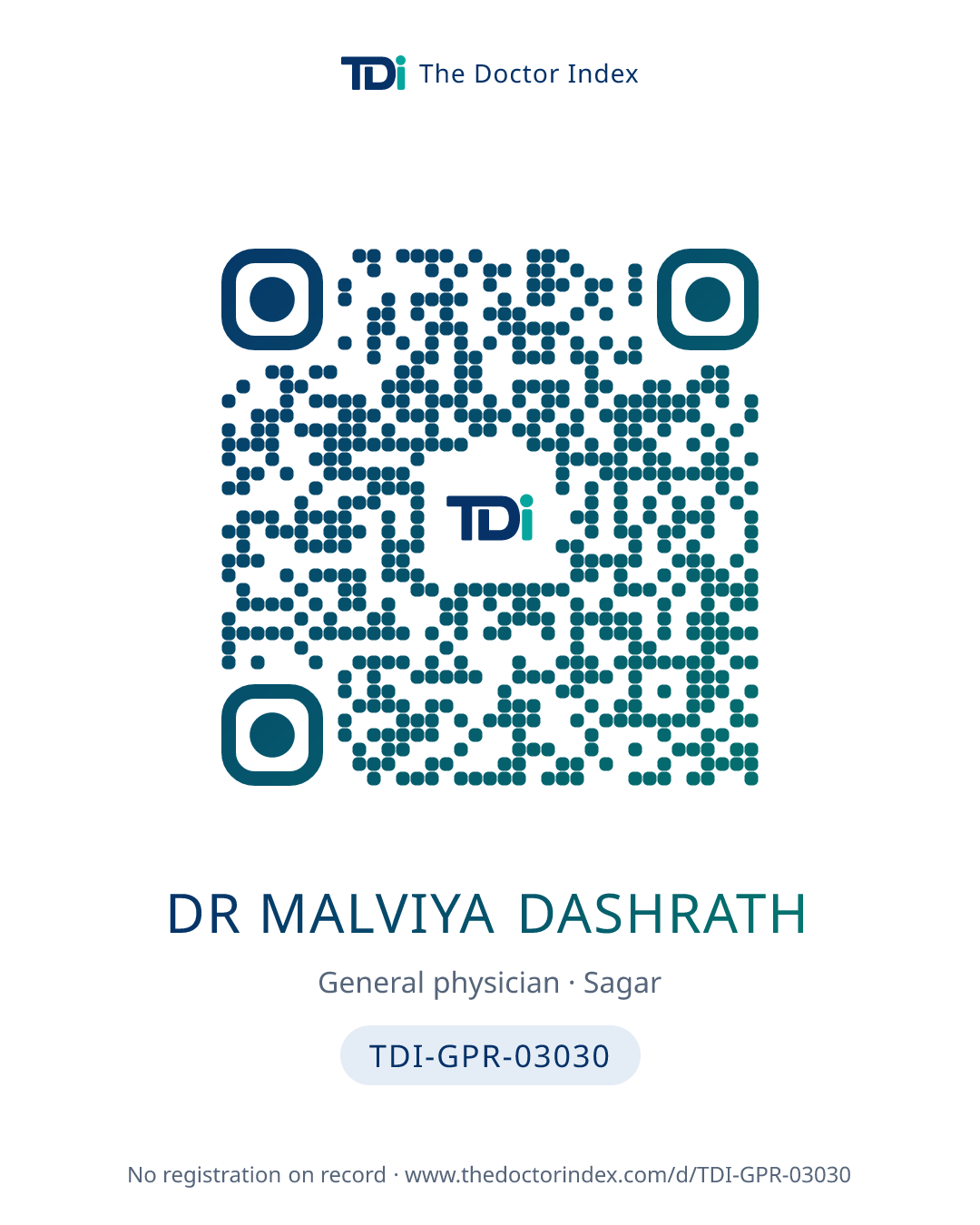 QR card for Dr Malviya Dashrath, TDI-GPR-03030