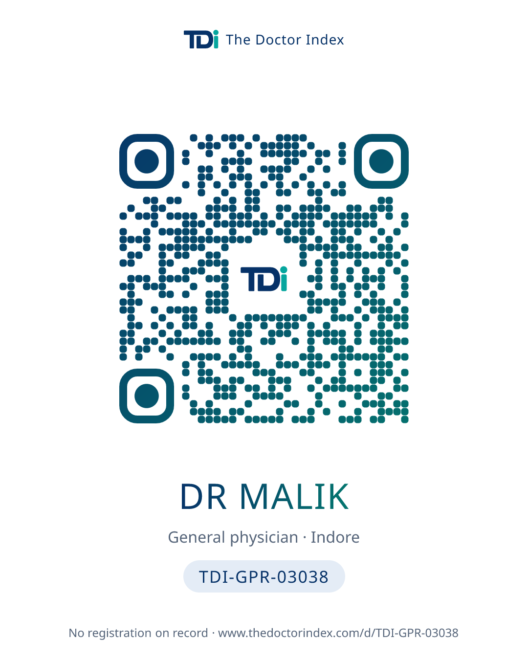 QR card for Dr Malik, TDI-GPR-03038