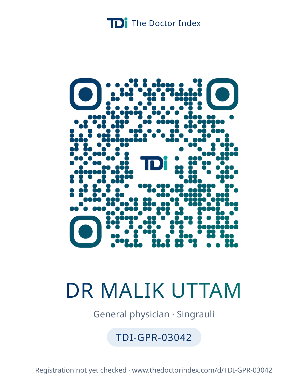 QR card for Dr Malik Uttam, TDI-GPR-03042