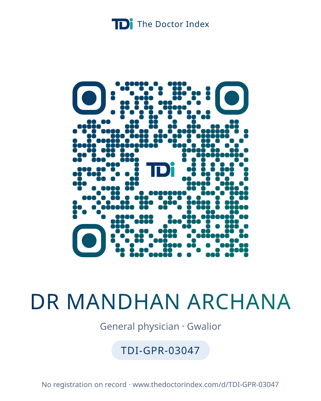 QR card for Dr Mandhan Archana, TDI-GPR-03047