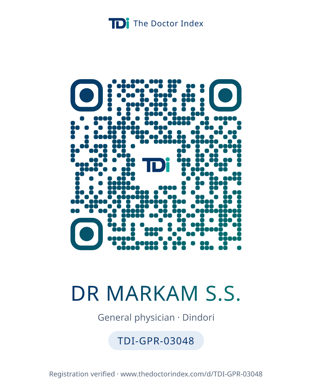 QR card for Dr Markam S.S., TDI-GPR-03048