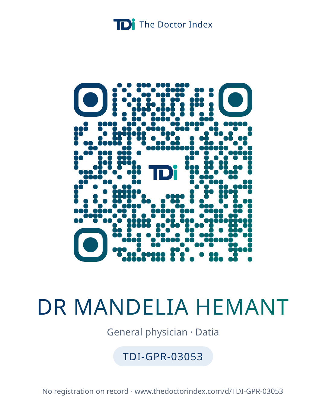 QR card for Dr Mandelia Hemant, TDI-GPR-03053