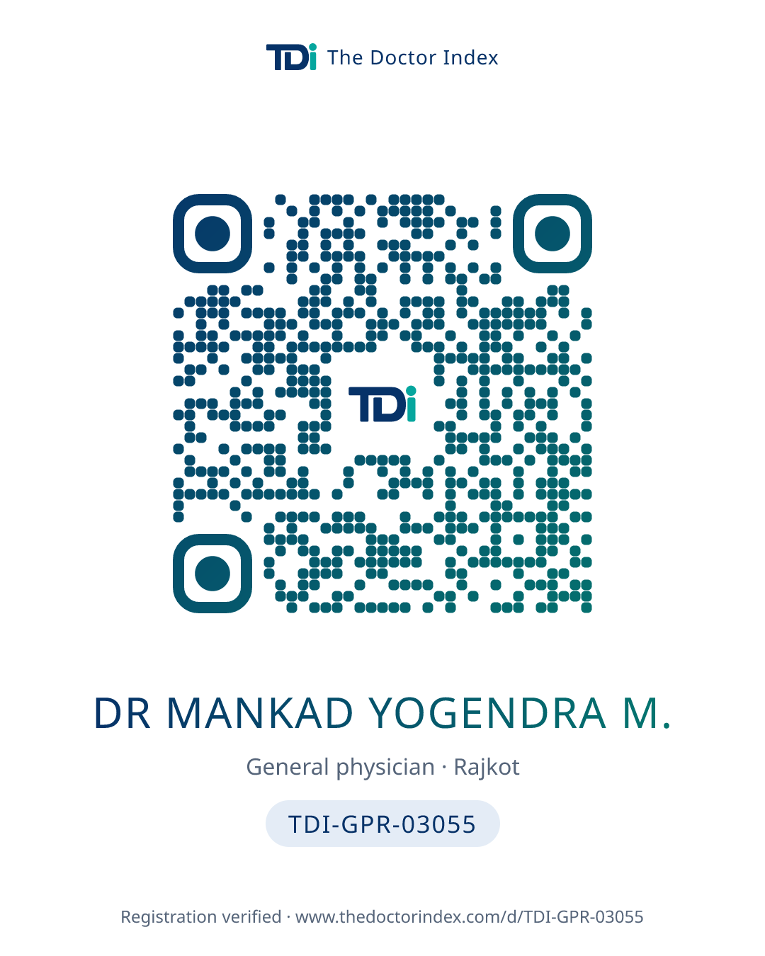 QR card for Dr Mankad Yogendra M., TDI-GPR-03055