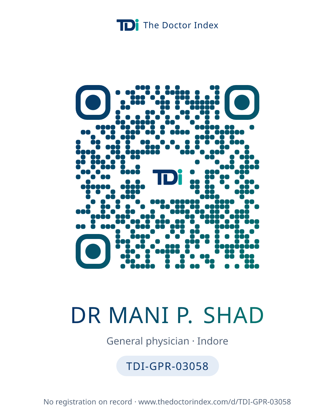 QR card for Dr Mani P. Shad, TDI-GPR-03058