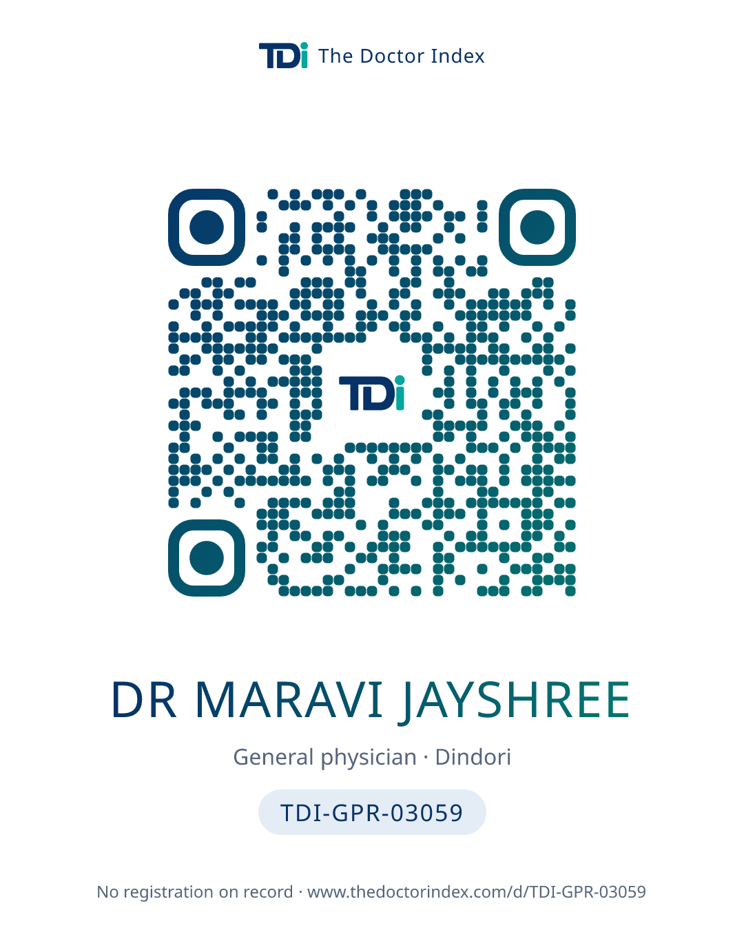 QR card for Dr Maravi Jayshree, TDI-GPR-03059
