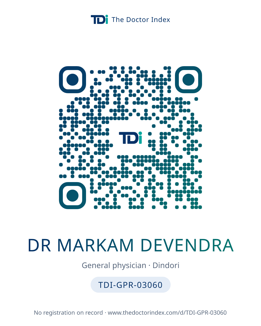 QR card for Dr Markam Devendra, TDI-GPR-03060