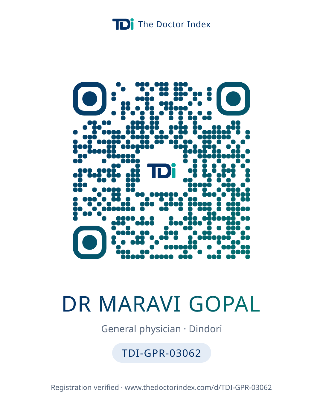 QR card for Dr Maravi Gopal, TDI-GPR-03062